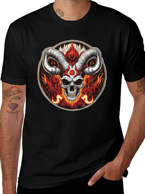 "4-Horn Skull With Red Third Eye" Lightweight Cotton T-Shirt – Daily Comfort Graphic Shirt