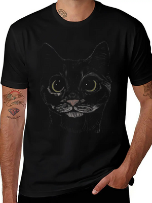 "Boba Eyes Cat" Jamie's Hand-Drawn Cat Collection Lightweight Cotton T-Shirt – Daily Comfort Graphic Shirt