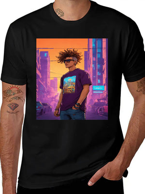 "Edgy Cyberpunk Street Style Portrait Art" Lightweight Cotton T-Shirt – Daily Comfort Graphic Shirt